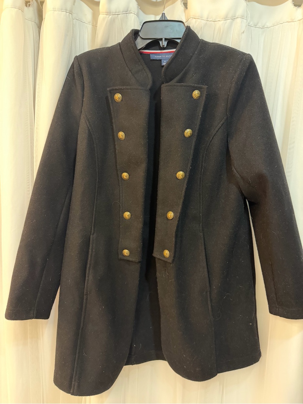 Tommy Hilfiger Black Double-Breasted Military Peacoat